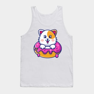 Cute baby cat with doughnut cartoon Tank Top